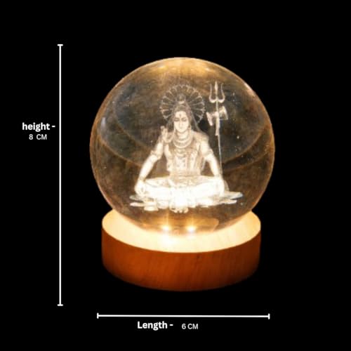 Image of 3D Crystal Ball Night Lamp with Wooden Base, LED USB Decorative Light (Shiv (Medium))