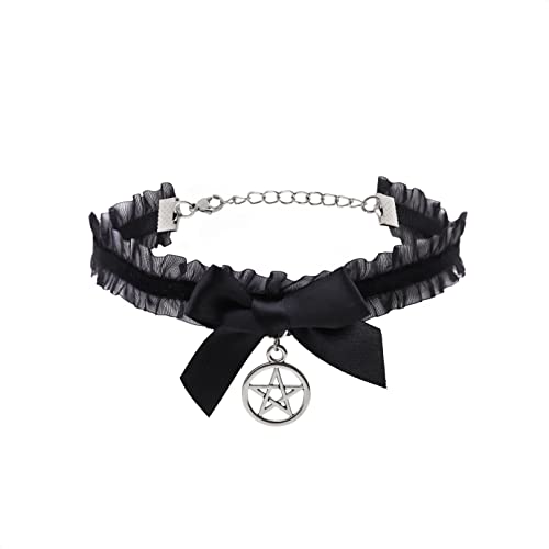 Sacina Gothic Pentagram Necklace, Zinc Alloy Pentagram Pendant, Goth Jewelry Gift for Women, Christmas Gift for Women (Black choker)