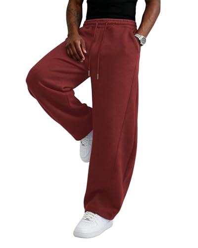 Image of Wangdo Men's Baggy Sweatpants Wide Leg Lounge Cotton Jogging Pants Casual Elastic Waist Joggers with Pockets