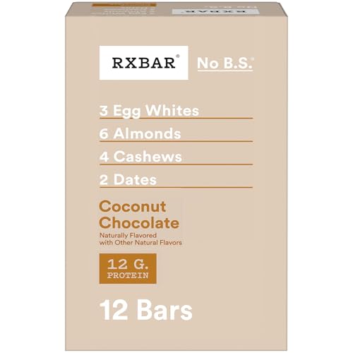 RXBAR Protein Bars, Protein Snack, Snack Bars, Coconut Chocolate, 22oz Box (12 Bars)