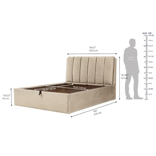 Image of Wakefit Bed | Queen (78 X 60) Solid Wood Bed, Upholstered, Hydraulic, 3 Year Warranty - Antho - Velvet Tuscan Tan