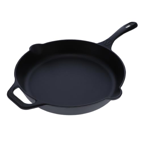 Victoria Cast Iron Skillet Large Frying Pan With Helper Handle, 12 Inch, Black