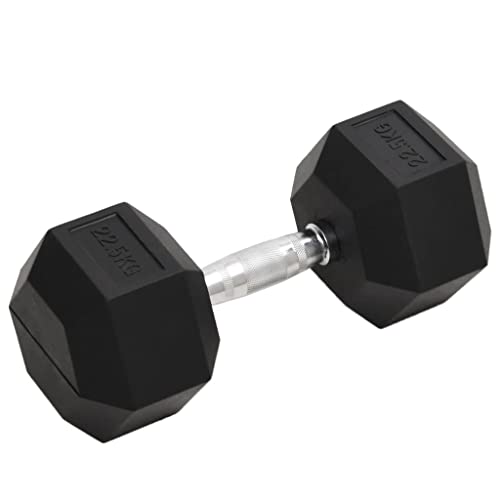 QUAHEAS Mancuerna de hierro fundido de 22,5 kg con revestimiento de goma, acero cromado, diseño hexagonal antideslizante, mango antideslizante, ideal para entrenamiento de fuerza, desarrollo muscular