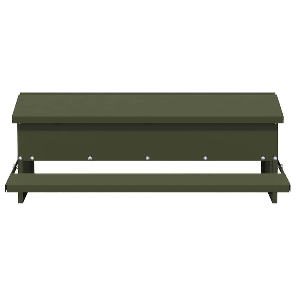 Comedero gallinas metal verde oliva 75 x 53 x 20,5 cm, alimentador gallinas con pedal de acero resistente, diseño funcional para jardín o terraza, montaje fácil con destornillador,