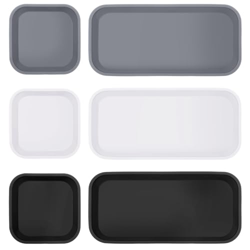 Wenqik 6 Pcs Mini Silicone Bathroom Trays 7 Inch Multifunctional Bathroom Counter Tray Multipurpose Decorative Tray for Kitchen Desk Perfume Jewelry Candle Key Ring(Black White Gray)