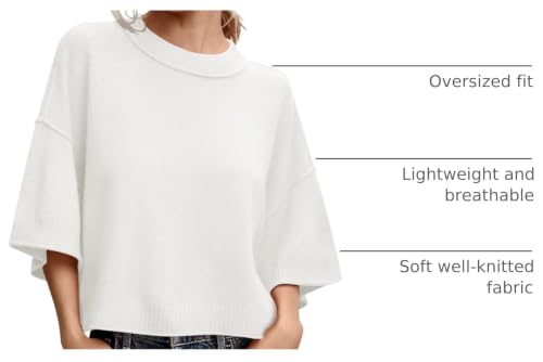 Image of Women's Short Sleeve Cropped Sweaters 2025 Summer Oversized Loose Fit Drop Shoulder Casual Sweater Tops