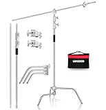 C Stand with Boom Arm - Heavy Duty Photography Light Stand | Max Height 10.8ft/330cm Holding Arm 4.2ft/127cm, Stainless Steel Stand in Silver