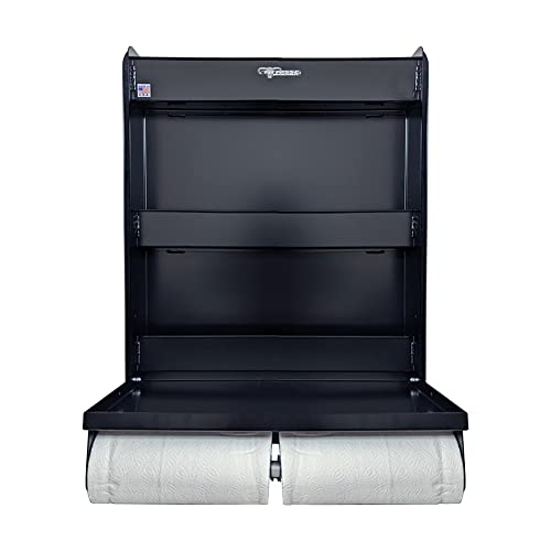 Pit Posse 445Bk Trailer Door Cabinet Organizer Senior Work Station Storage - Made In Usa - Flip Out Work Tray Spring Loaded Paper Towel Tensioner Aluminum Garage Bike Trailer Shop 25 X 6 X 30 (Black) #TOP3