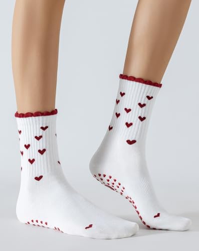 Image of Yawlsow Pilates Grip Socks for Women Yoga Grippy Socks Cute Barre Non Skid Athletic Crew Sticky Sock Workout Hospital