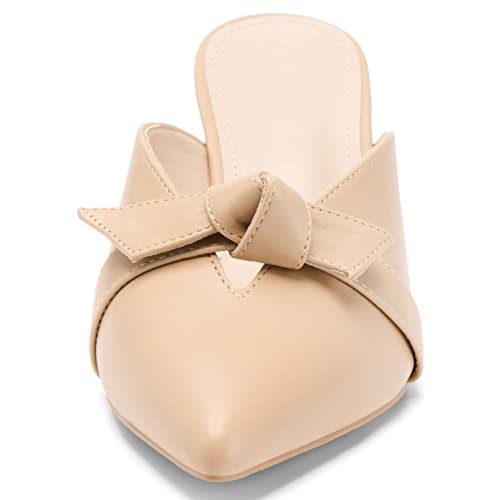 Coutgo Womens Bow Knot Mules Kitten Heel Pumps Slip On Heeled Sandals Pointed Toe Slides Backless Dress Shoes #TOP4