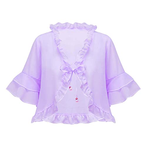 Kids Girls 3/4 Sleeve Ruffle Lighweight Open Front Shrug Cardigan for Summer Casual Daily Wear Dress Cover Up