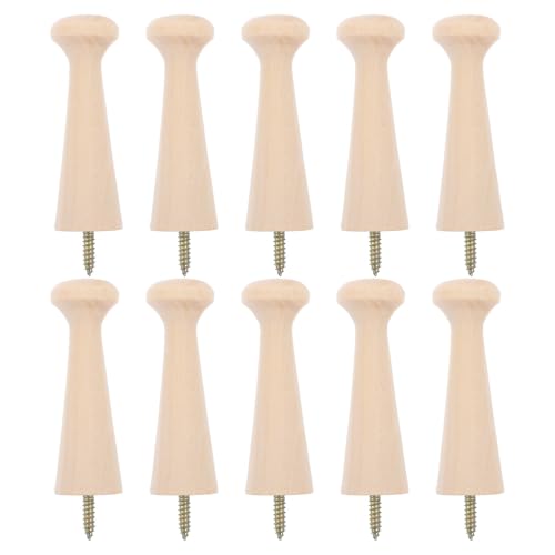 HINTRMENT 10 Ganchos de Madera Maciza para Pared, Colgadores para Abrigos y Sombreros, 10 Piezas, Clavijas de Tornillo Resistentes, Organizador de Almacenamiento para Entrada y Pasillo