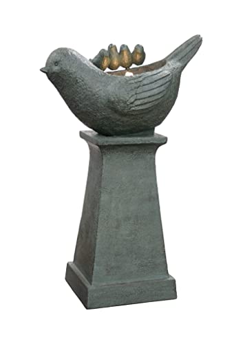 Hi-Line Gift Ltd. Lighted Bird Bath Fountain Outdoor with Warm White LEDs, Gray