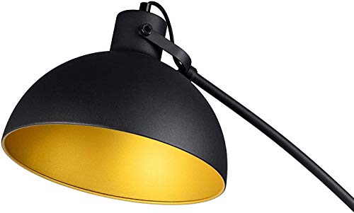 Archiology Arc Floor Lamp Black, Modern Adjustable Floor Reading Lamp With Metal Black Shade & Gold Interior For Living, Family #TOP5