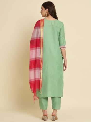 Image of VredeVogel Women's Cotton Blend Kurta Pant Set with Chanderi Silk Dupatta