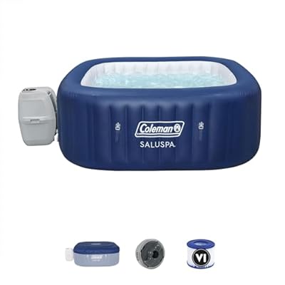 Bestway Coleman Hawaii AirJet Large Square 4 to 6 Person Inflatable Hot Tub Portable Outdoor Spa with 140 AirJets and EnergySense Cover, Blue