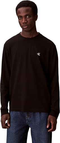 Calvin Klein LS Easy Monogram Tee LV04RD247G Tee da Uomo, Nero (Nero), M, Nero (Nero), M