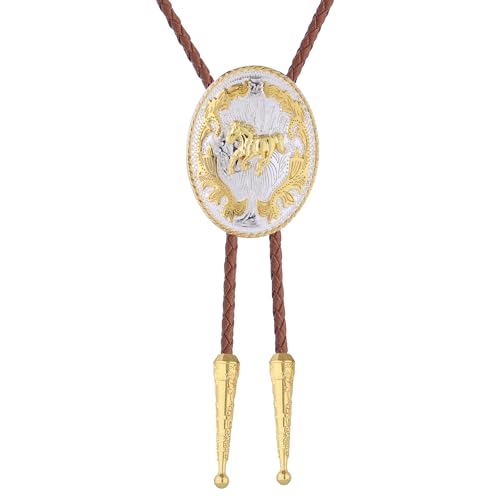 Image of GelConnie Brown Bolo Tie for Men Women Western Ties Mens Gold Bolo Tie Rodeo Cowboy Leather Necktie Cowgirl Tie Wedding