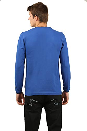 Image of Zebu Men's Full Sleeve Cotton Henley Neck Tshirt with bio wash (Pack of 1). Royal