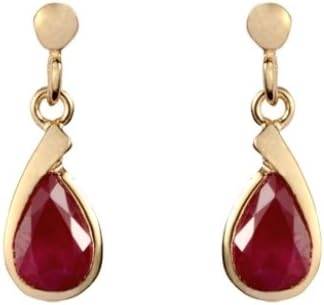 9ct Yellow Gold Real Ruby Drop Earring