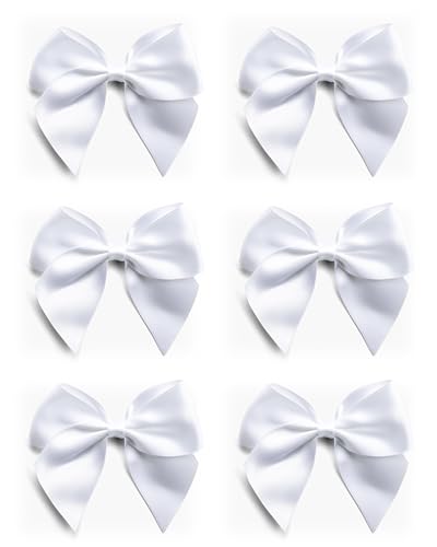 Italian Options Large Satin Ribbon Bows, Self-Adhesive Fabric Bow Decorations for Gift Wrapping, Hampers, Cake Decoration, Hair Bows, Crafts, Crafting, White, 6 Pack, 10 cm