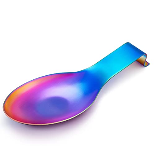 LIANYU Rainbow Spoon Rest for Kitchen Counter Stove Top, Stainless Steel Spatula Ladle Spoon Utensil Holder, Dishwasher Safe