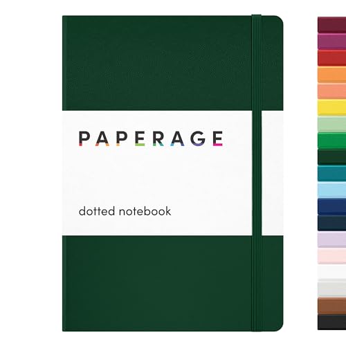 Image of PAPERAGE Dotted Journal Notebook, (Dark Green), 160 Pages, Medium 5.6 in x 8 in - 100 GSM Thick Paper - Hardcover Journaling Notebook for Work, School & Bullet Journaling