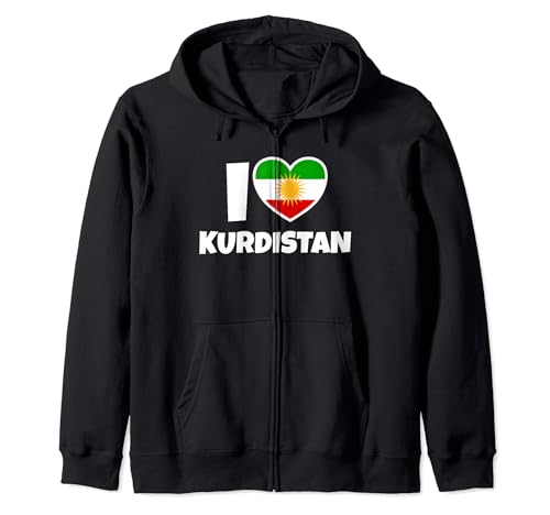 I Love Kurdistan con Bandera 21 Rayos Sol Kurdo y Corazón Sudadera con Capucha