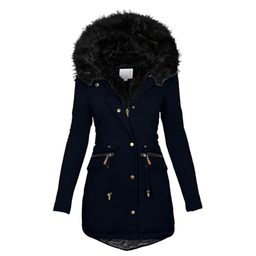 Abrigo de invierno de talla grande para mujer, chaqueta de manga larga con cuello de solapa, abrigo grueso Vintage, ropa de abrigo acolchada gruesa con capucha cálida Chaqueta Doble Faz Mujer