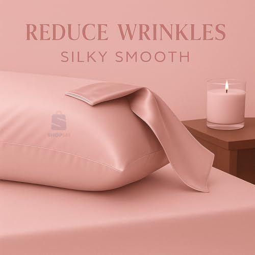 Image of Satin Pillow Covers for Hair and Skin Set of 2 with 5 Scrunchies I Satin Pillow case I Silk Pillow Cover I Silk Pillow case I Women Gift Items (Pink Rose)
