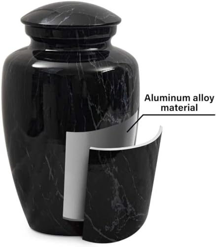 Image of Black Marble Finish Cremation Urn Set for Human Ashes Adult | 6 Piece Funeral Memorial Urns Include 1 Large Urn, 4 Small Sharing Urns & 1 Ashes Necklace for Dad Mom Grandpa Grandma Family
