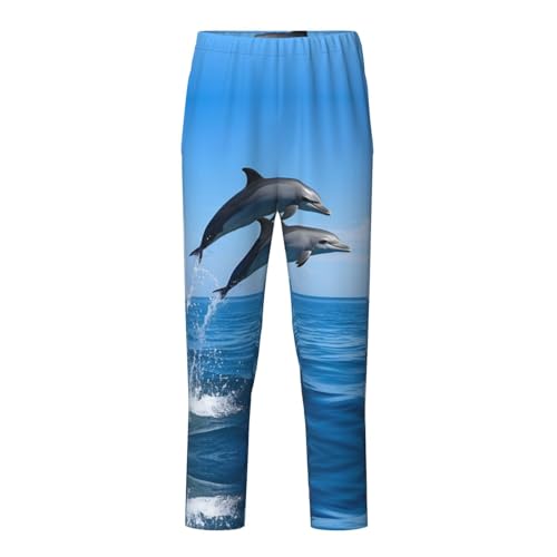 Pajama Pants Pajama Bottoms with Elastic Waistband Sleepwear Lounge Pants, Ocean Dolphin Jumping Out Sea
