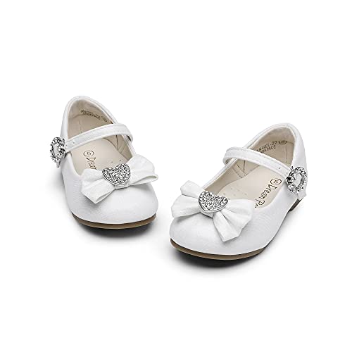 Dream Pairs Angel-22 Mary Jane Front Bow Heart Rhinestone Buckle Ballerina Flat (Toddler/ Little Girl) New, White, 9 M Us Toddler #TOP6