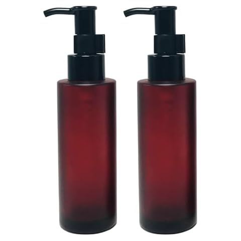 2PCS 100ML/3.4oz Amber Frosted Glass Pump Bottles with Black Pump Top Cosmetic Make-up Cream Lotion Sample Packing Toiletries Liquid Storage Container Vial Jar Cover