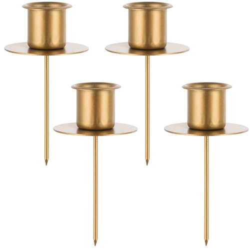 Romadedi Kerzenhalter Adventskranz Gold für Stabkerzen - 4Pcs Advent Kerzenständer Stabkerze Kranz zum Stecken Stabkerzenhalter Metall für Kerzen Weihnachten Deko Tischdeko