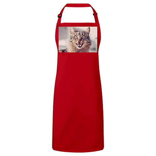 Tablier de cuisine rouge avec chat brun tigré pour cuisiner en famille