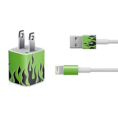 Skinit Decal Other Skin Compatible with iPhone Charger (5W USB) - Green Flames Design