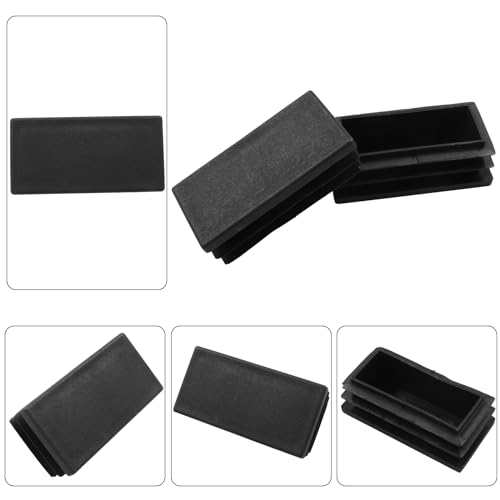 Image of Hitefu Rectangle End Caps, Black, 1 x 2 Inch, 12PCS | Plastic Plugs, Tubing End Caps, Furniture Foot Table Chair Legs, Tube Inserts, Threaded End Blanking Caps Protector
