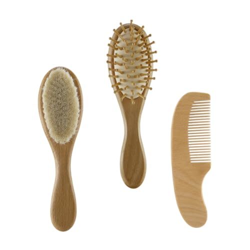 Kisangel Baby Bath Brush Comb Set Wool Brush for Newborn Gentle Scalping Handle Safe for Baby Shower
