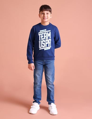 Image of U.S. POLO ASSN. Boys Black Crew Neck Logo Solid Cotton Sweatshirt