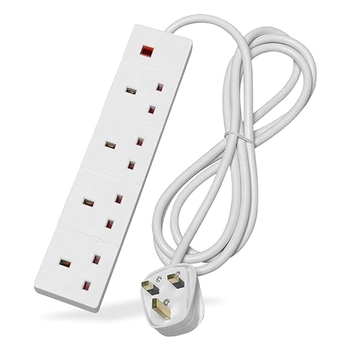 STATUS 4 Way Socket Extension Lead, 1m Cable Multi-Plug Power Strip for Home & Office Use, Wall Mountable in White (4WS1M20)