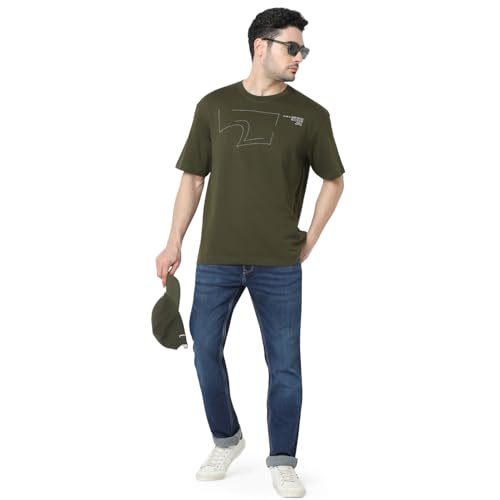 Image of Spykar Men's Oversized Round Neck Half Sleeve Solid Casual T-Shirt
