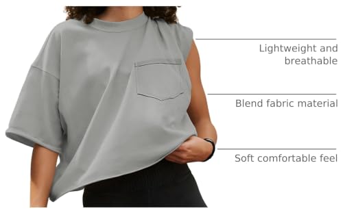 Image of ATHMILE Womens Crop Tops Workout Shirts Gym Oversized Spring Summer Basic Tees Short Sleeve Casual Loose Drop Shoulder 2026