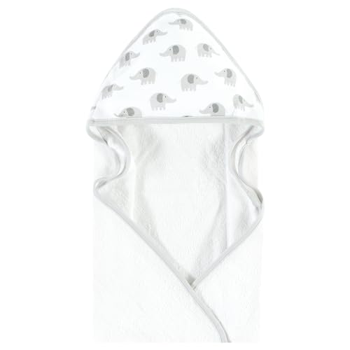 Image of Hudson Baby Unisex Baby Cotton Poly Animal Face Hooded Towel, Gray Elephant, One Size