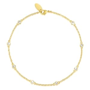 14K Gold Anklets for Women Non Tarnish 1/5 Carat Diamond Ankle Bracelets Waterproof Anklet Bracelet for Womens Box Station Chain Design Jewelry 3 Sizes 9/10/11in