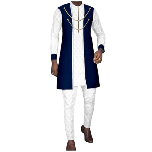 African Clothing for Men Zip Jacket Shirts and Pants 3 Piece Set Print Outfits for Wedding Evening