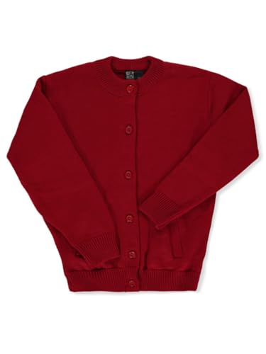 Girls' L/S Solid Cardigan - red, 7-8