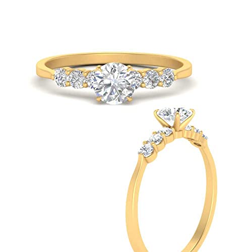 Image of Choose Your Gemstone Round Accented Diamond CZ Ring Yellow Gold Plated Round Shape Side Stone Engagement Rings Matching Jewelry Wedding Jewelry Easy to Wear Gifts US Size 4 to 12