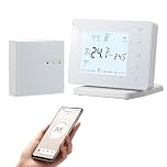 Beok Thermostat sans Fil avec Récepteur,Tuya Thermostat Connecté WiFi,Thermostats Intelligent pour Chaudière,Programmable Compatible avec Alexa et Google Home Alimentation par USB,Grand écran LCD