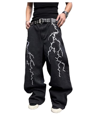 SHENHE Men's Goth Baggy Jeans Y2k Wide Leg Low Rise Hip Hop Punk Jeans Denim Pants Streetwear